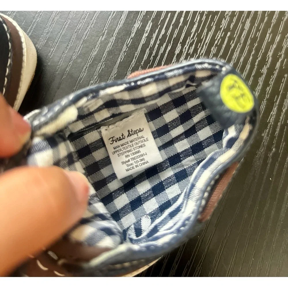 First Steps Baby Boy Navy Brown Boat Shoe Crib Shoes Size 0-3M TBD33591-I